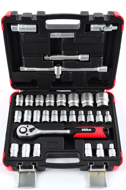 Hilka 32 pce 1/2" Drive Socket Set Metric 01123202 Hilka