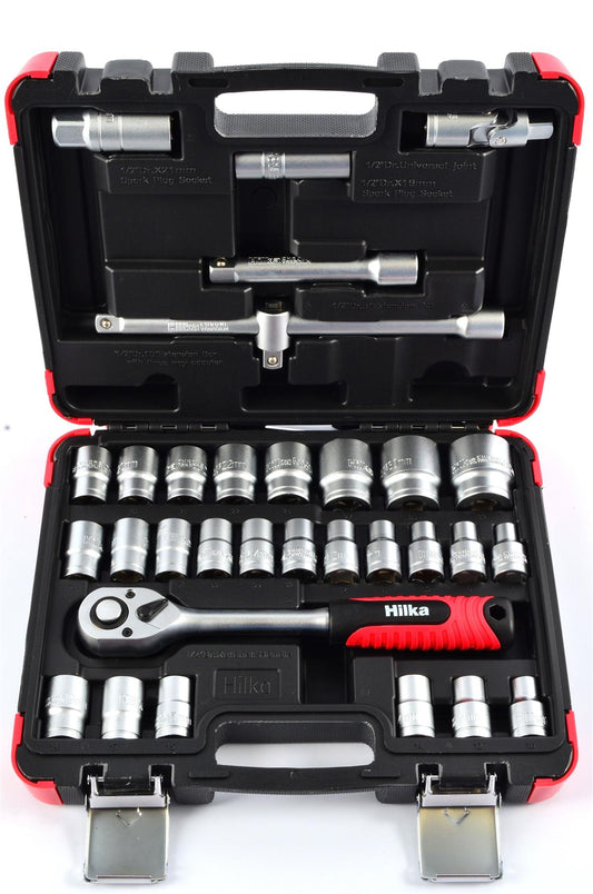 Hilka 32 pce 1/2" Drive Socket Set Metric 01123202 Hilka