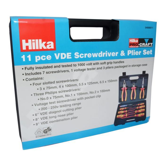 Hilka 11 Piece VDE Screwdriver & Plier Set 1000v Rating 34688011 Hilka
