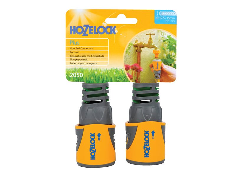Hozelock 2050 Hose End Connector Plus for 12.5-15mm 1/2-5/8in Hose Twin Pack Hozelock