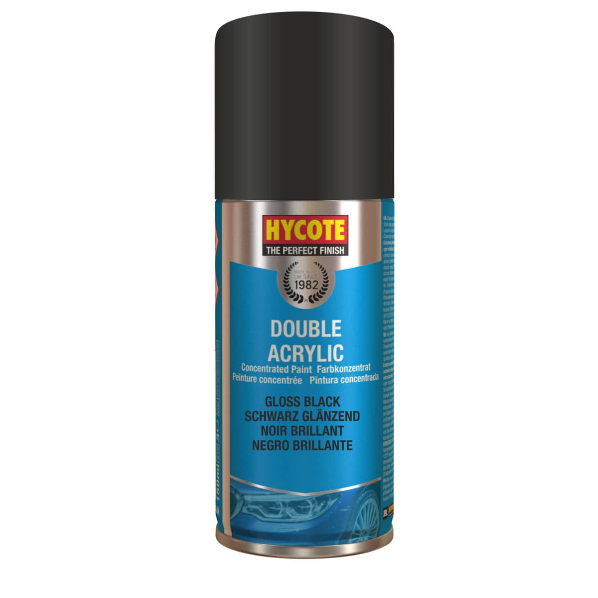 Hycote Gloss Black Double Acrylic Spray Paint 150Ml Xdpb904 Hycote