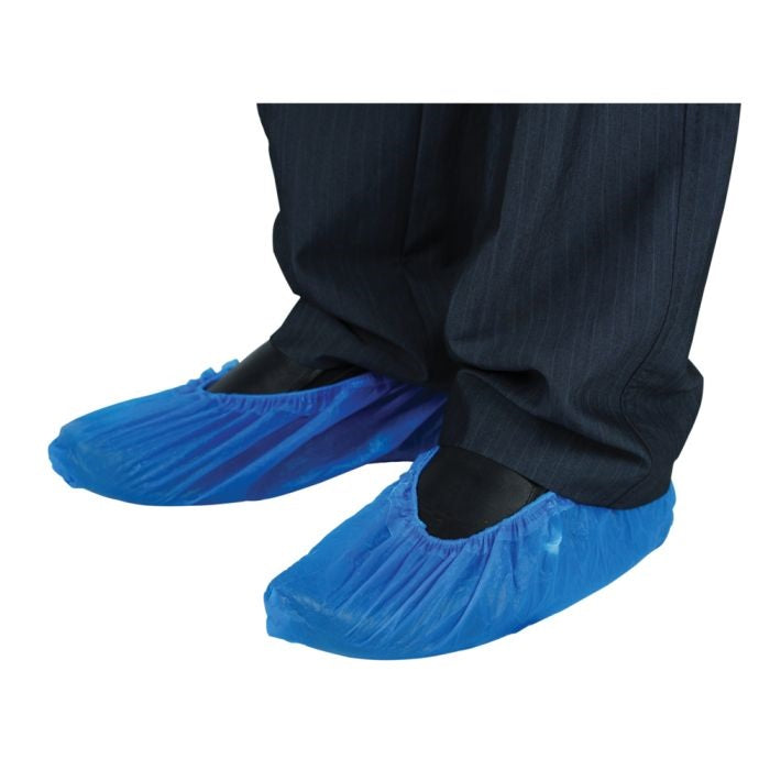 Shield DF01 Disposable Overshoes 14" Hand-sealed Polythene Case of 2000 – Blue Shield