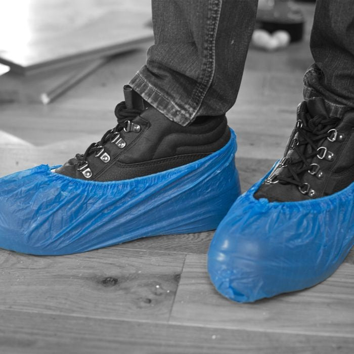 Shield DF01 Disposable Overshoes 14" Hand-sealed Polythene Case of 2000 – Blue Shield