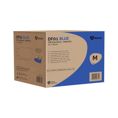 Shield DF01 Disposable Overshoes 14" Hand-sealed Polythene Case of 2000 – Blue Shield