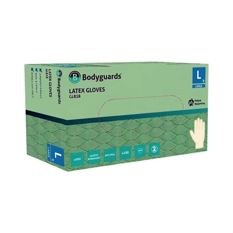 Bodyguards GL818 White Latex Powdered Disposable Gloves - Size Large (L) - Box of 100
