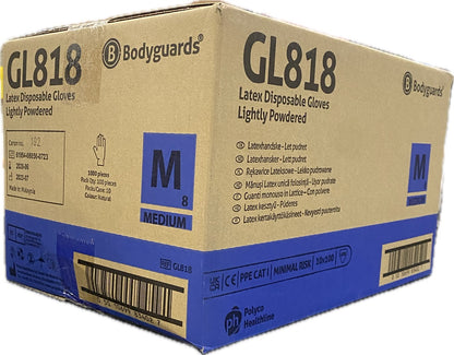 Bulk Case of 1000 Bodyguards GL818 Latex Powdered Gloves - Size Medium (M) - 10 Boxes x 100