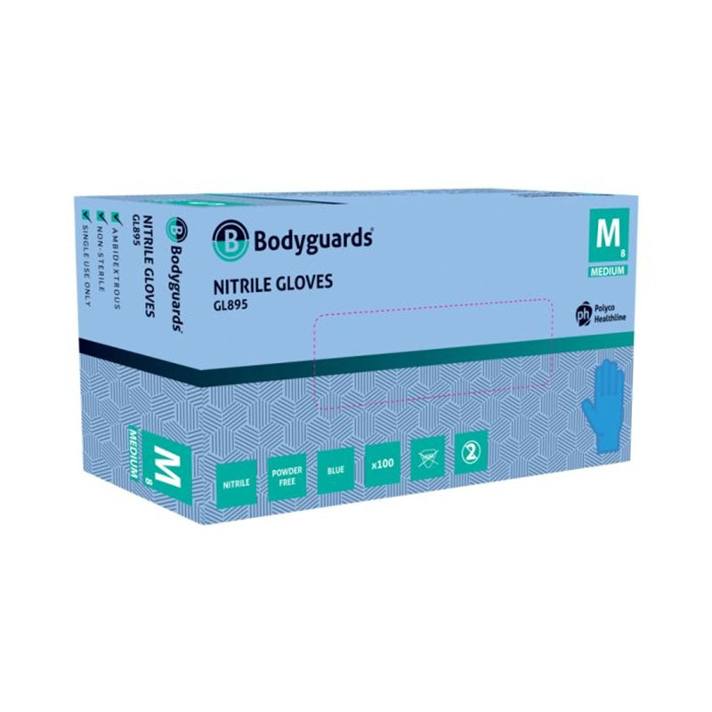Bodyguards GL895 Medium Blue Nitrile Disposable Gloves - Size M Box of 100