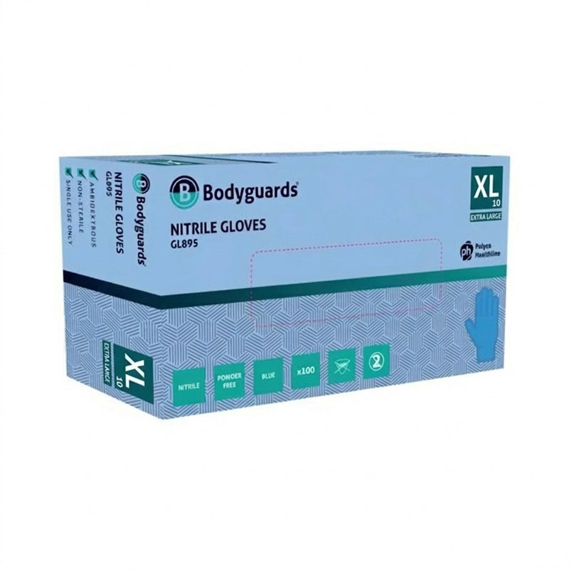 Bodyguards GL895 XL Blue Nitrile Disposable Gloves - Box of 100