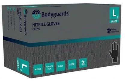 Bodyguards GL897 Large Black Nitrile Disposable Gloves - Box of 100
