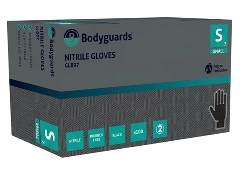 Bodyguards GL897 Small Black Nitrile Disposable Gloves - Box of 100