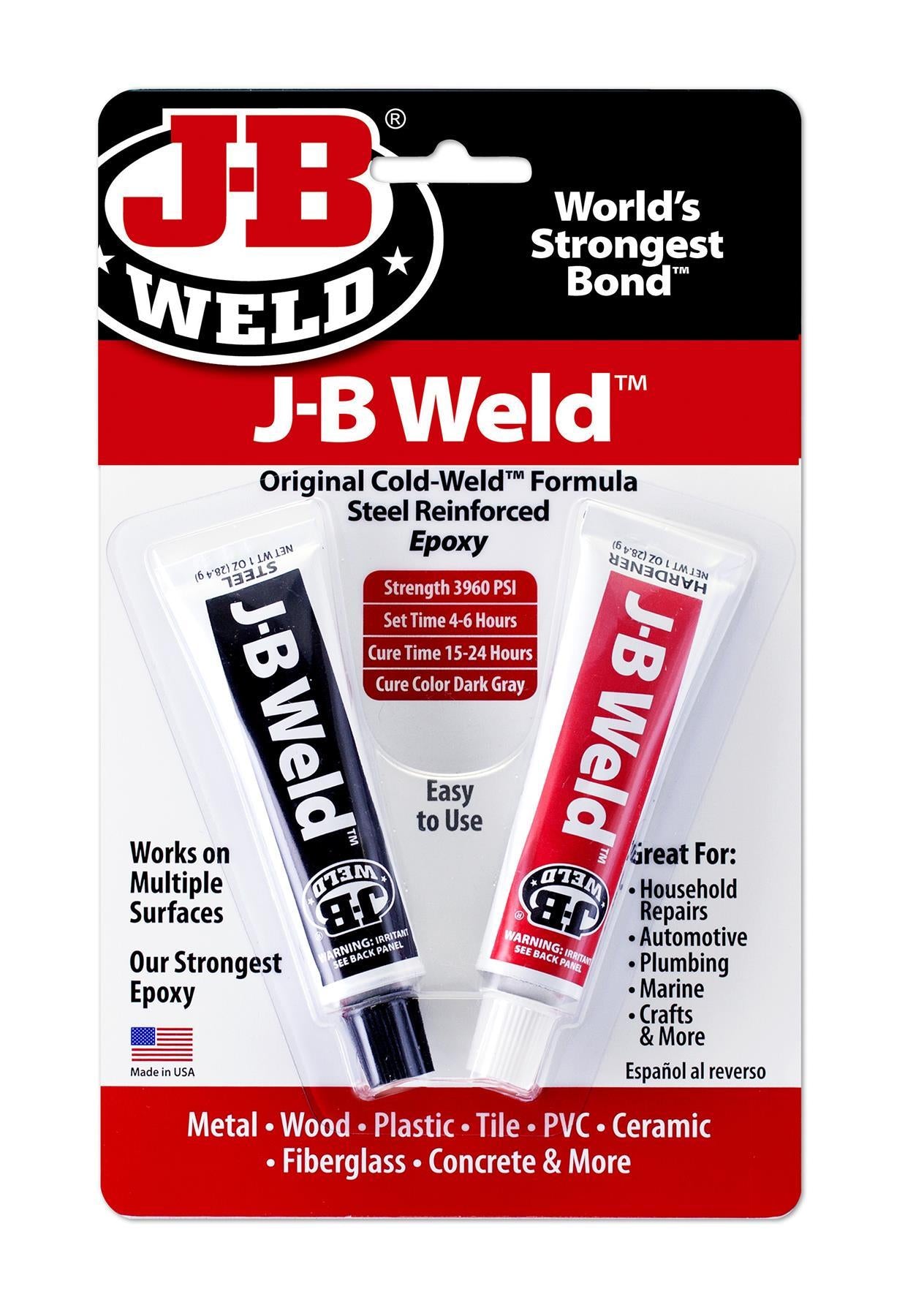 JB Weld Original Cold Weld Steel Reinforced Epoxy Metal Wood Plastic PVC Glue JB Weld