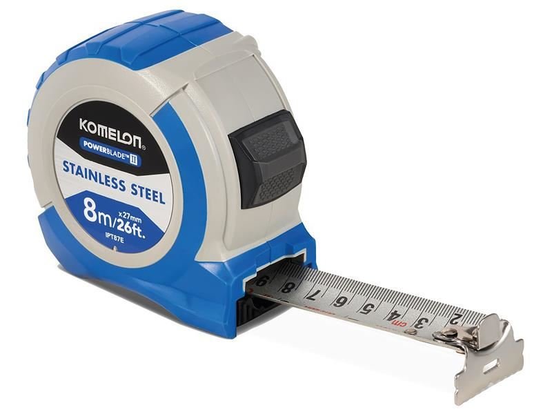 Komelon Stainless Steel Powerblade Pocket Tape 8m/26ft Width 27mm Komelon