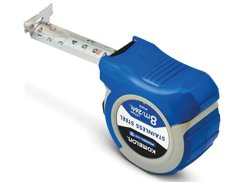 Komelon Stainless Steel Powerblade Pocket Tape 8m/26ft Width 27mm Komelon