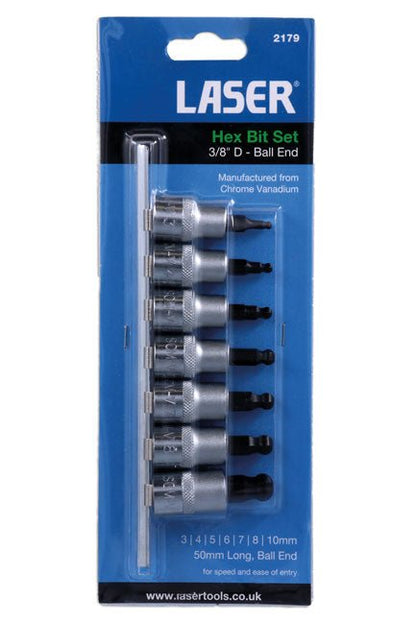 Laser Tools 2179 Ball End Hex Socket Bit Set 3/8"D 7pc Laser Tools