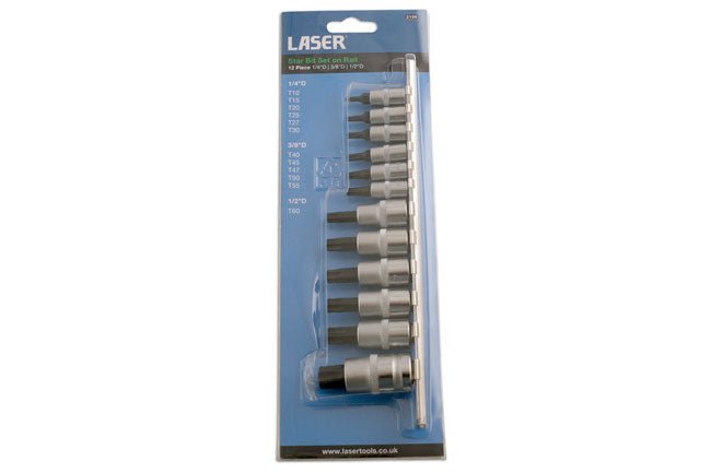 Laser Tools 2196 Short Star Socket Bit Set 1/4"D, 3/8"D, 1/2"D 12pc Laser Tools
