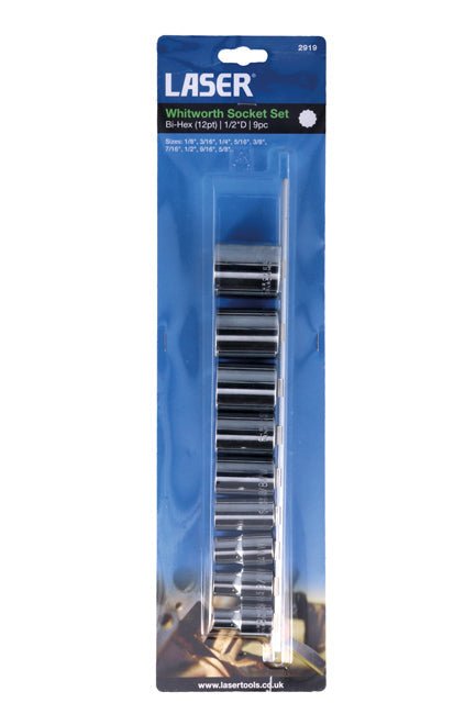 Laser Tools 2919 Whitworth Socket Set 1/2"D 9pc Laser Tools