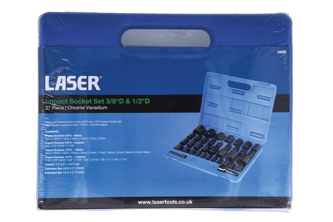 Laser Tools 3288 Impact Socket Set 3/8"D, 1/2"D 37pc Laser Tools