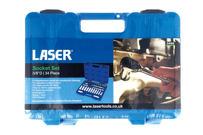 Laser Tools 3496 Socket Set 3/8"D 34pc Laser Tools