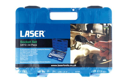 Laser Tools 3496 Socket Set 3/8"D 34pc Laser Tools
