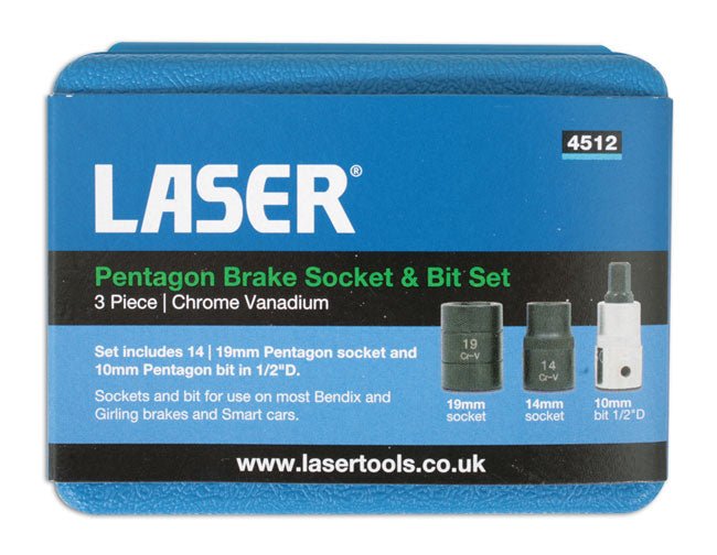 Laser Tools 4512 Pentagon Socket & Bit Set 3pc Laser Tools