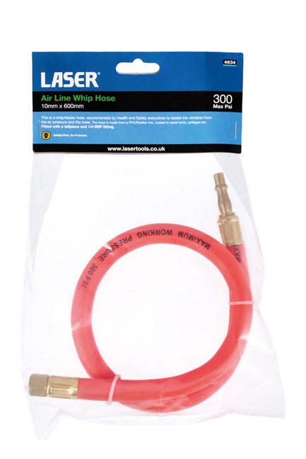 Laser Tools 4834 High Vis Air Line Whip/Leader Hose 600mm x 10mm Laser Tools