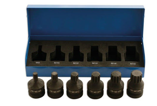 Laser Tools 4939 Impact Spline Socket Bit Set 1/2"D 6pc Laser Tools