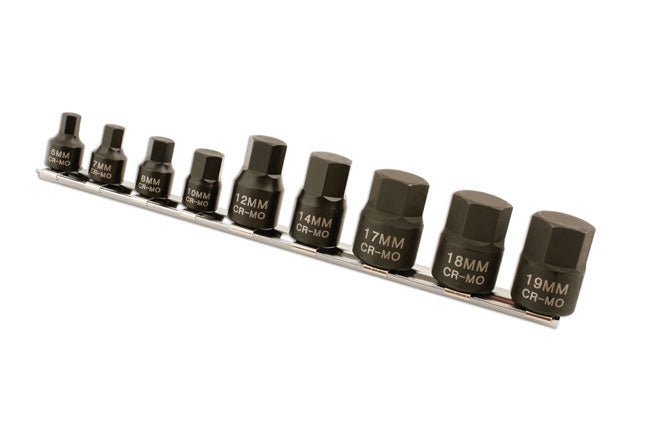 Laser Tools 5665 Low Profile Impact Hex Socket Bit Set 1/4"D, 3/8"D 9pc Laser Tools