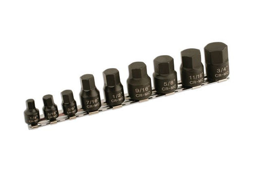 Laser Tools 5666 Low Profile Impact AF Hex Socket Bit Set 1/4"D, 3/8"D 9pc Laser Tools