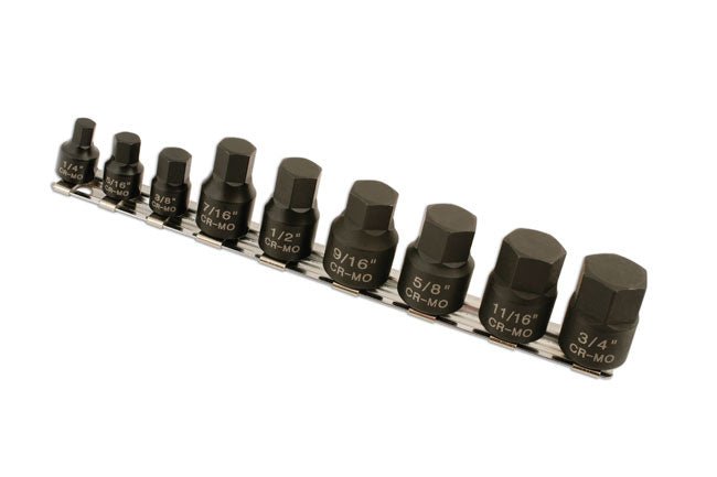 Laser Tools 5666 Low Profile Impact AF Hex Socket Bit Set 1/4"D, 3/8"D 9pc Laser Tools