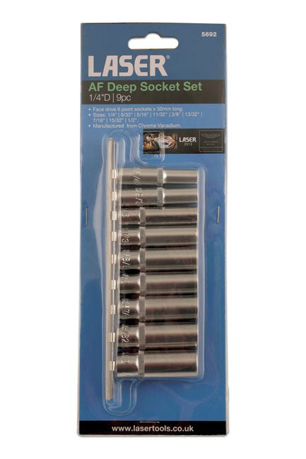 Laser Tools 5692 AF Deep Socket Set 1/4"D 9pc Laser Tools