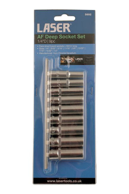 Laser Tools 5692 AF Deep Socket Set 1/4"D 9pc Laser Tools