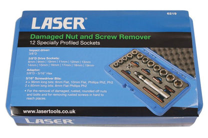 Laser Tools 6219 Damaged Nut and Screw Remover Set 3/8"D 20pc Laser Tools