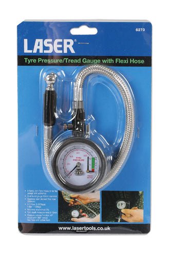 Laser Tools 6273 Tyre Pressure & Tread Gauge with Flexi Hose Laser Tools