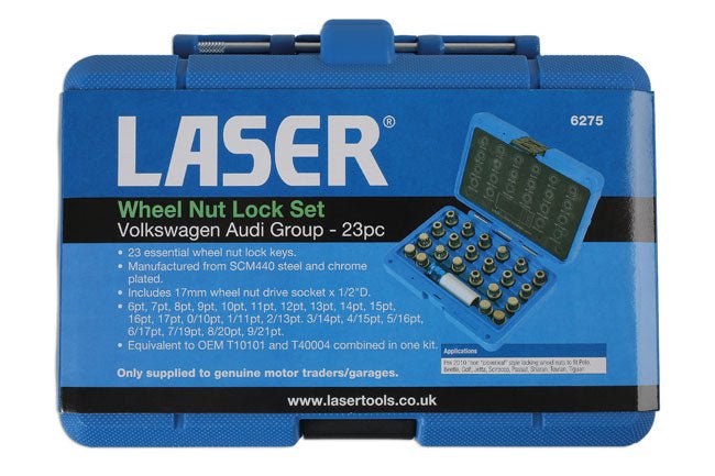 Laser Tools 6275 Locking Wheel Nut Key Set 23pc - for VAG Laser Tools