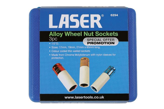 Laser Tools 6294 Alloy Wheel Nut Sockets 1/2"D 3pc Laser Tools