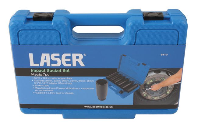 Laser Tools 6410 Extra Deep Impact Socket Set 3/4"D 7pc Laser Tools