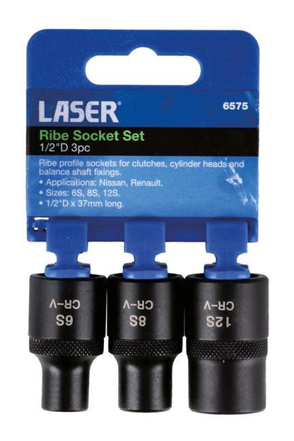 Laser Tools 6575 Ribe Socket Set 1/2"D 3pc Laser Tools
