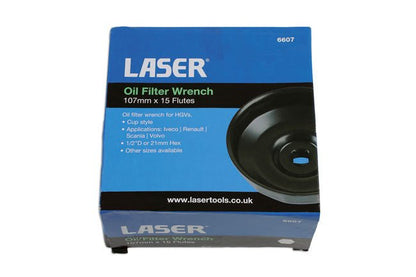 Laser Tools 6607 Oil Filter Wrench 107mm x 15 Flutes Laser Tools