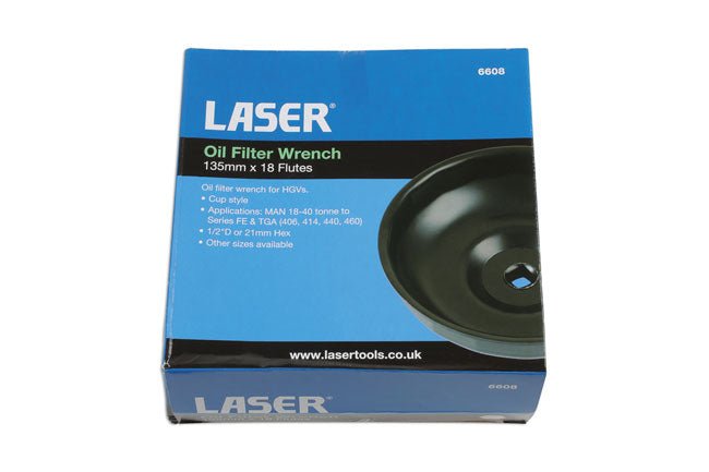 Laser Tools 6608 Oil Filter Wrench 135mm x 18 Flutes Laser Tools