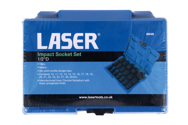Laser Tools 6648 Impact Socket Set 1/2"D 18pc Laser Tools