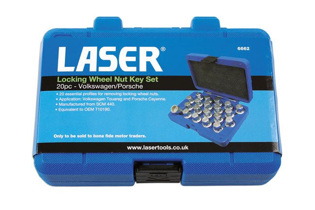 Laser Tools 6662 Locking Wheel Nut Key Set 20pc - for VAG, Porsche Laser Tools