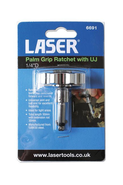 Laser Tools 6691 Palm Grip Ratchet with Universal Joint 1/4"D Laser Tools