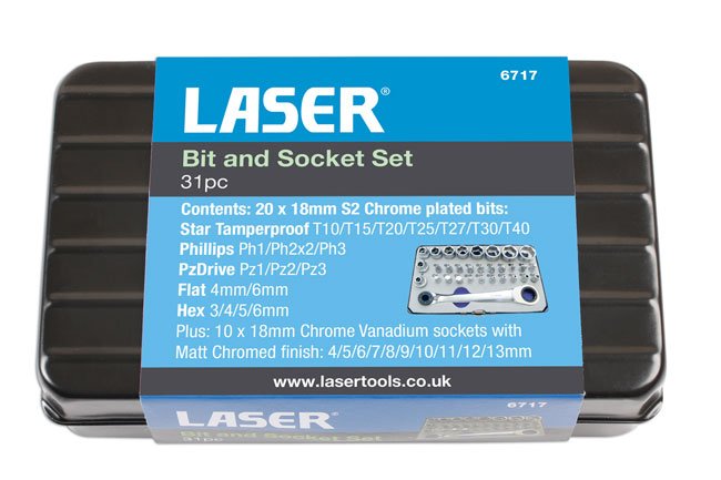 Laser Tools 6717 Socket and Bit Set 1/4"D 31pc Laser Tools