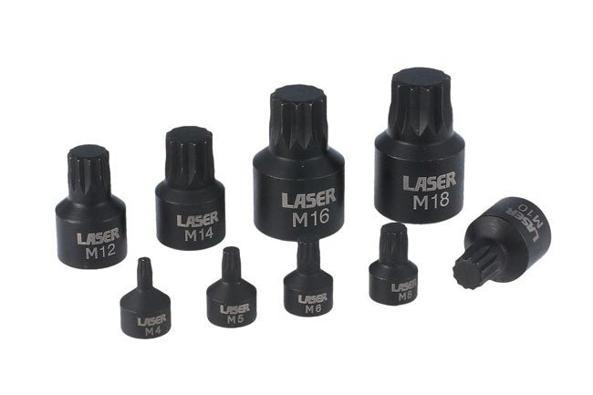 Laser Tools 6725 Low Profile Spline Socket Bit Set 1/4"D, 3/8"D, 1/2"D 9pc Laser Tools