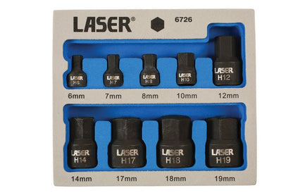 Laser Tools 6726 Low Profile Impact Hex Socket Bit Set 1/4"D, 3/8"D 9pc Laser Tools