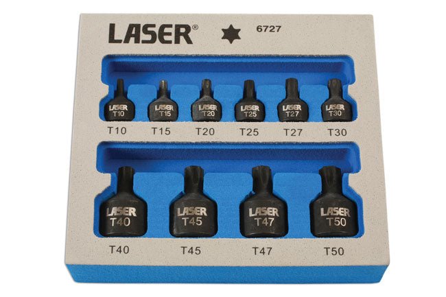Laser Tools 6727 Low Profile Impact Star Socket Bit Set 1/4"D, 3/8"D 10pc Laser Tools