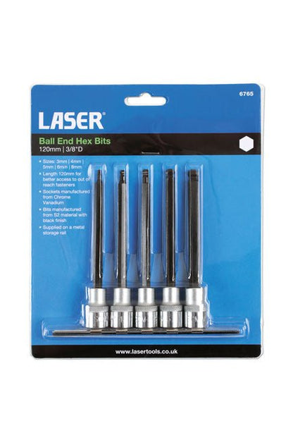 Laser Tools 6765 Long Ball End Hex Socket Bit Set 3/8"D 5pc Laser Tools