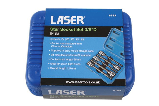 Laser Tools 6782 Long Series Star Socket Set 3/8"D 5pc Laser Tools