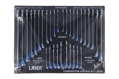 Laser 6795 AF/Metric Combination Spanner Set 32pc Foam Holder Laser Tools