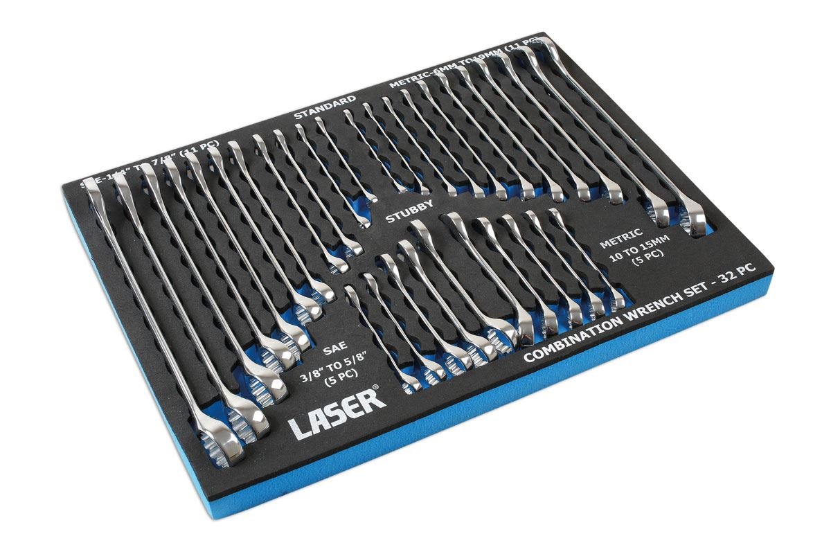 Laser 6795 AF/Metric Combination Spanner Set 32pc Foam Holder Laser Tools